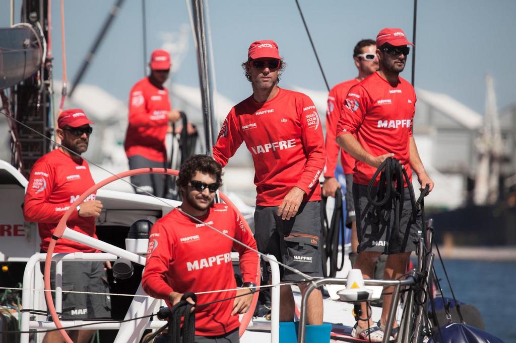 November 7, 2014. MAPFRE arrive in Cape Town in 7th place; The team are gutted to have missed out on 6th place but are pleased to see their loved ones. ©  Charlie Shoemaker / Volvo Ocean Race