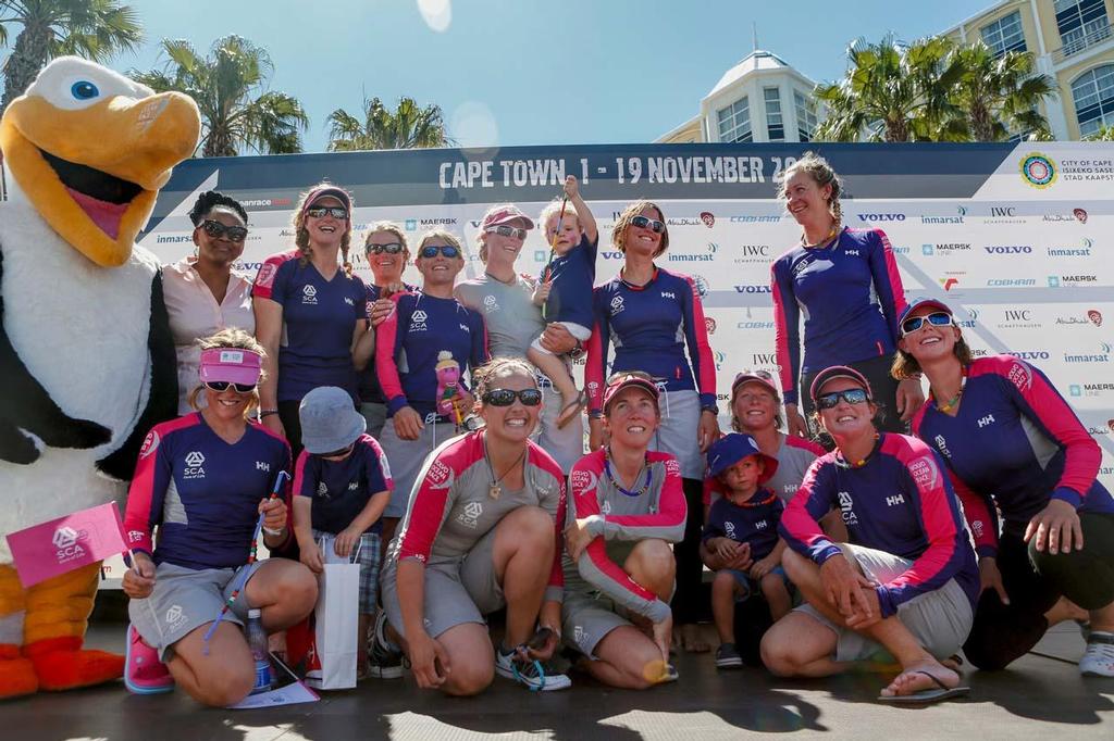 Team SCA on stage in Cape Town after completing Leg 1 in 6th place. ©  Charlie Shoemaker / Volvo Ocean Race