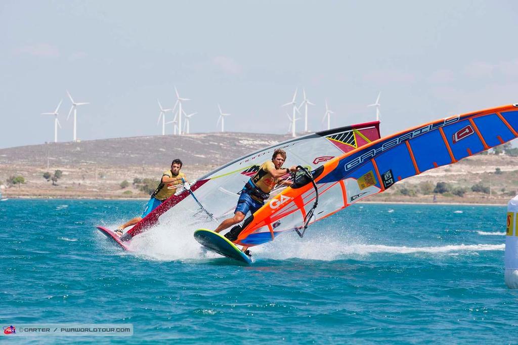 Van Der Steen at the mark - 2014 PWA Alacati World Cup photo copyright  Carter/pwaworldtour.com http://www.pwaworldtour.com/ taken at  and featuring the  class