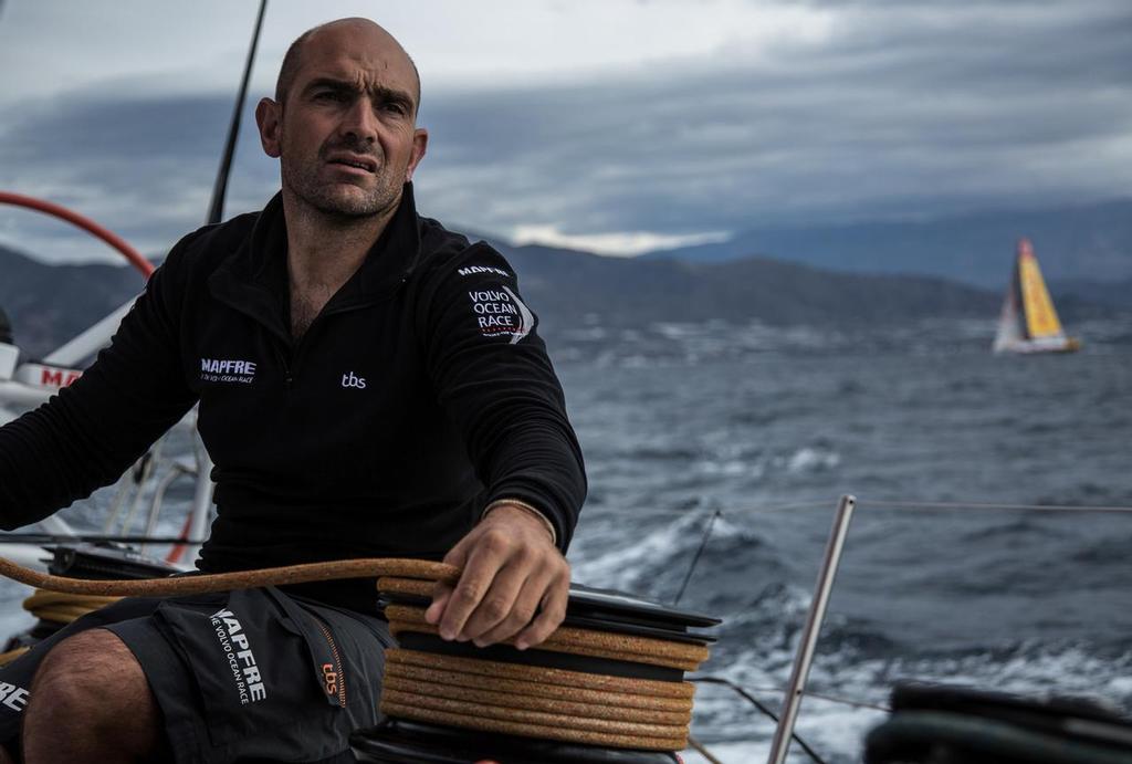 October 12, 2014. Xabi Fernandez onboard MAPFRE the first morning after the Start of Leg 1. © Volvo Ocean Race - Team Campos - Francisco Vignale http://www.volvooceanrace.com/