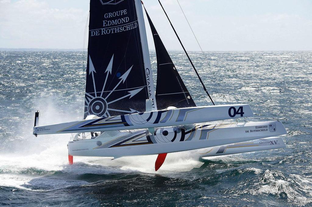 Multi 70 Edmond de Rothschild training . Skipper, Sebastien Josse prepares for the la Route Du Rhum 2014. photo copyright Yvan Zedda http://www.zedda.com. taken at  and featuring the  class