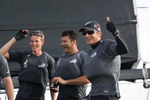 2014 Extreme Sailing Series, Act 6, Day 4 - Dean Barker celebrates aboard Emirates Team New Zealand © Lloyd Images/Extreme Sailing Series