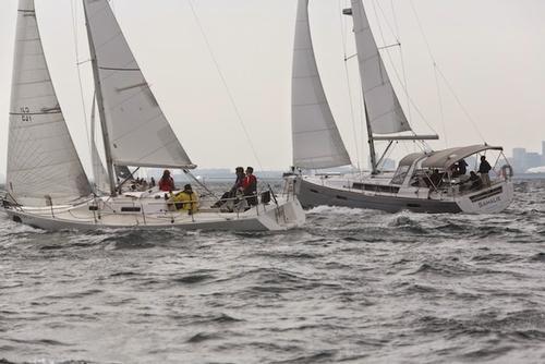 Cruising boats make the best of a windy and cloudy Day. Three Crib Fiasco 2014-Lake Michigan Beneteau Cup © Mike Thoney Photography