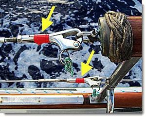 Tape pelican hooks on lifeline gates as soon as you get underway. Inspect daily when sailing or cruising and replace worn or weathered tape. photo copyright Captain John Jamieson http://www.skippertips.com taken at  and featuring the  class