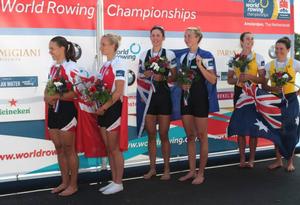 Women's Double Scull medal winners. - 2014 World Rowing Championships, Amsterdam, The Netherlands photo copyright Igor Meijer/FISA http://www.fisa.org taken at  and featuring the  class