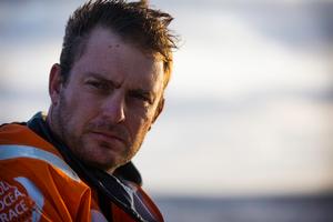 October, 2014. Leg 1 onboard Team Alvimedica. Day eight. Day of the Cape Verdes transit and decision time for the Equator / Doldrums approach. Watch captain Ryan Houston during sunrise off the Cape Verde Islands - Volvo Ocean Race 2014-15. photo copyright  Amory Ross / Team Alvimedica taken at  and featuring the  class