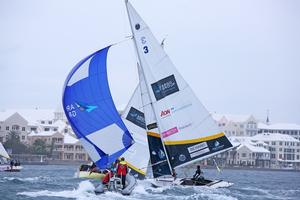 Mathieu Richard mastering the brisk conditions - Argo Group Gold Cup, stage six of the Alpari World Match Racing Tour 2014 photo copyright Charles Anderson /Argo Group Gold Cup taken at  and featuring the  class
