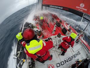 November 3, 2014. Leg one onboard Dongfeng Race Team. Fast and wet in the south on Day 23 - Volvo Ocean Race 2014-15 photo copyright Yann Riou / Dongfeng Race Team taken at  and featuring the  class