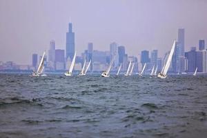 The 34 boat fleet heads into the finish line. Three Crib Fiasco 2014-Lake Michigan Beneteau Cup photo copyright Mike Thoney Photography taken at  and featuring the  class