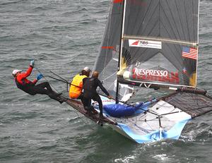 CST stayed upright with (lr) Matt McKinley, Cameron McDonald  and skipper Howie Hamlin photo copyright Rich Roberts taken at  and featuring the  class