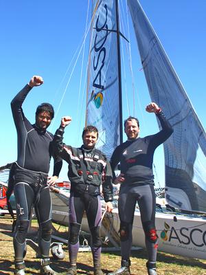 Champion ASCC skipper Brett Van Munster (c.) with  crew Paul Montague and Harry Thurston photo copyright Rich Roberts taken at  and featuring the  class