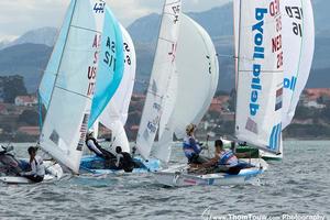 2014 ISAF Sailing World Championships, Santander - 470 Women's medal race photo copyright Thom Touw http://www.thomtouw.com taken at  and featuring the  class