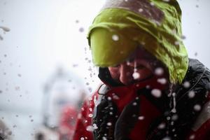 November 3, 2014. Leg one onboard Dongfeng Race Team. Day 23 was a wet day for Jiru Yang - Volvo Ocean Race 2014-15 photo copyright Yann Riou / Dongfeng Race Team taken at  and featuring the  class