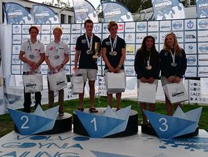  British Youth Sailing Team medallists at the EUROSAF Youth Sailing European Championships 2014. photo copyright British Youth Sailing Team taken at  and featuring the  class