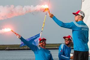 Let's celebrate! It's back to back wins for Taylor Canfield and his US One team. - Alpari World Match Racing Tour 2014 - Dutch Match Cup photo copyright  Robert Hajduk / WMRT taken at  and featuring the  class