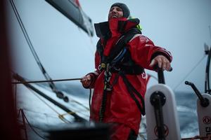 November 3, 2014. Leg one onboard Dongfeng Race Team. Charles Caudrelier directing a sail change - Volvo Ocean Race 2014-15 photo copyright Yann Riou / Dongfeng Race Team taken at  and featuring the  class