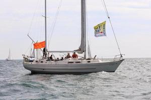 Sea Scout Ship serves as committee boat. Three Crib Fiasco 2014-Lake Michigan Beneteau Cup photo copyright Mike Thoney Photography taken at  and featuring the  class