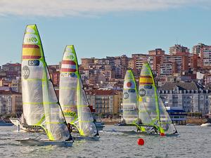 49ers test out the Medal Race Course - Ciudad de Santander Trophy - 2014 ISAF Worlds Test Event Reaches Midway Stage photo copyright  Jesus Renedo http://www.sailingstock.com taken at  and featuring the  class