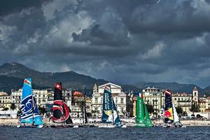 Fleet racing on the final day of action in Extreme Sailing Series Nice. photo copyright  Sebastian Marko http://www.redbullstormchase.com/ taken at  and featuring the  class