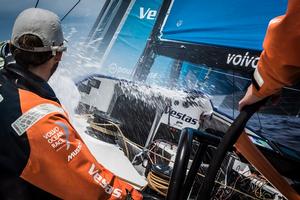 October 28, 2014. Leg 1 onboard Team Vestas Wind. A little bit of water on the decks today. Day 17 at Sea. Volvo Ocean Race 2014-15. photo copyright Brian Carlin - Team Vestas Wind taken at  and featuring the  class