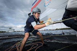 Extreme Sailing Series 2014, Act 5 - â€‹Bleddyn â€‹Mon onboard JP Morgan BAR photo copyright Lloyd Images/Extreme Sailing Series taken at  and featuring the  class