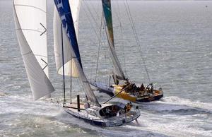 Artemis-Team Endeavour (IMOCA 60) and Monster Project (Volvo 70) at the start of the Sevenstar Round Britain and Ireland Race - 2014 Sevenstar Round Britain and Ireland Race photo copyright Rick Tomlinson / RORC http://www.rorc.org taken at  and featuring the  class