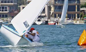 Chris Raab and crew Scott McKeiver roll-tack in lead photo copyright Rich Roberts taken at  and featuring the  class