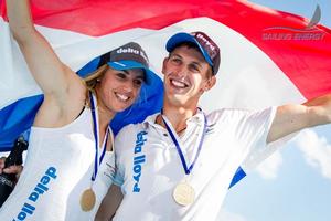 2014 ISAF Sailing World Championships, Santander - Nicholas Heiner and Marit Bouwmeester, Laser and Laser Radial Gold winners photo copyright  Jesus Renedo / Sailing Energy http://www.sailingenergy.com/ taken at  and featuring the  class