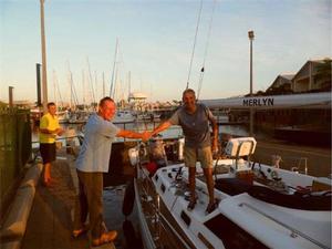 Keith from Tipperary Waters waves goodbye to Jonathan and Jenny - 2014 World ARC photo copyright World Cruising Club http://www.worldcruising.com taken at  and featuring the  class