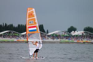 Lars van Someren NED Techno 293 with crowd - 2014 Nanjing Youth Olympic Games photo copyright ISAF  taken at  and featuring the  class