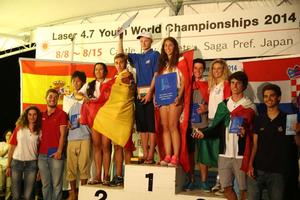 2014 Laser 4.7 Youth World Championships medallists photo copyright Kaoru Soehata taken at  and featuring the  class