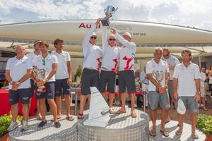 2014 Audi Melges 20 World Championship - From left to right: Achille Onoratoâ€™s Mascalzone Latino (2nd overall), John Kilroyâ€™s Samba Pa Ti (World Champion), Guido Mianiâ€™s Monaco Racing Fleet (3rd overall) photo copyright Stefano Gattini/ Studio Borlenghi http://www.carloborlenghi.com taken at  and featuring the  class