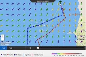 0940 UTC Leg 1, Day 6 close up of recommended route options inside and outside the Cape Verde islands photo copyright PredictWind http://www.predictwind.com taken at  and featuring the  class