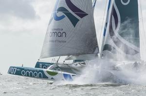 Sultanate of Oman’s flagship 70ft trimaran, Musandam-Oman Sail at the start of the Round Britain and Ireland Race photo copyright Lloyd Images taken at  and featuring the  class