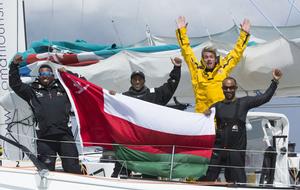  The Sevenstar Round Britain Race 2014. Musandam-Oman Sail MOD70 Trimaran sets a new world record and finishes the race in 3days 3hours 32minutes 36 seconds. Beating the current record by 16 minutes. Skippered by Sidney Gavignet (FRA) and team mates Yassir Al Rahbi (OMA), Sami Al Shukaili (OMA), Fahad Al Hasni (OMA), Jan Dekker (SA), and co-skipper Damian Foxall (IRL). photo copyright Lloyd Images taken at  and featuring the  class