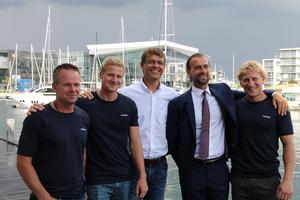 From the left: Chris Nicholson, Nicolai Sehested, VOR CEO Knut Frostad, Vestas CMO Morten Albæk and Peter Wibroe. - Volvo Ocean Race 2014-15 photo copyright Soren Overup, Sail-World Europe taken at  and featuring the  class