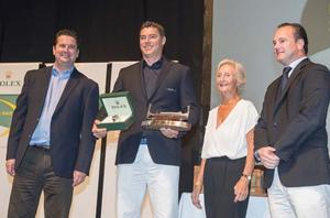 Rolex Middle Sea Race - The Hon Dr. Edward Zammit Lewis, Minister of Tourism, Mrs. Dora Ripard of RLR and Mr. Lionel Schurch from Rolex presenting the  Malta Tourism Authority Trophy for first foreign boat and the RLR Trophy for the first yacht across the finish line and a Rolex Chronometer for the first boat to cross the finish line to Slovenian Olympic Medalist Vassilij Zbogar on behalf of Igor Simcic and Esimit Europa 2. photo copyright  Rolex/ Kurt Arrigo http://www.regattanews.com taken at  and featuring the  class