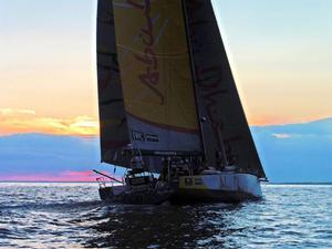 Abu Dhabi Ocean Racing's Volvo Ocean 65, Azzam at the finish of the 2014 Sevenstar Round Britain and Ireland Race photo copyright RORC/Louay Habib taken at  and featuring the  class