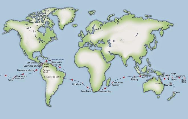 World ARC 2015 route map. © World Cruising Club http://www.worldcruising.com