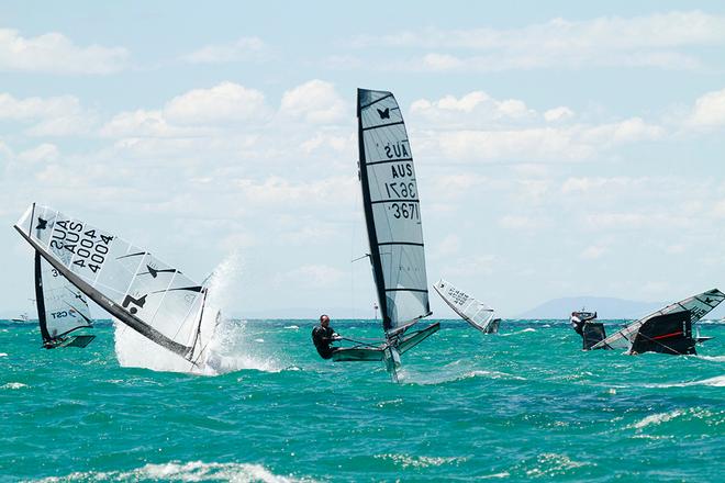 Julian Salter (AUS) takes advantage of the mishap of the fleet around him - 2015 International Moth World Championship © Teri Dodds http://www.teridodds.com