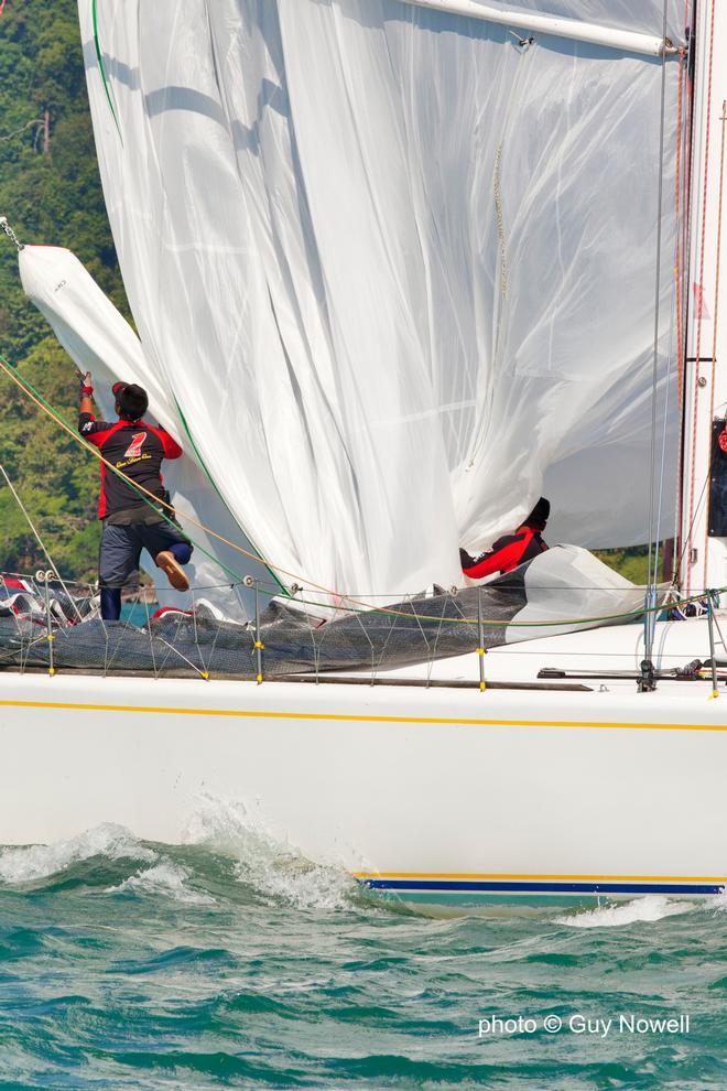 What goes up needs to come down - fast. Utarid. Royal Langkawi International Regatta 2015 © Guy Nowell http://www.guynowell.com