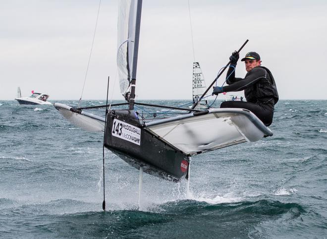 Steven Thomas (AUS) highlighting exactly how much concentration was required. - 2015 Moth World Championship ©  Alex McKinnon Photography http://www.alexmckinnonphotography.com