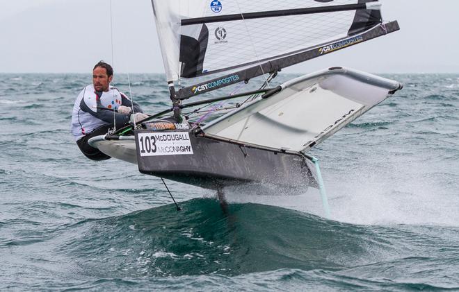 George Peet (USA) with the 0.5m seas that are perfect for stopping Moths! - 2015 Moth World Championship ©  Alex McKinnon Photography http://www.alexmckinnonphotography.com