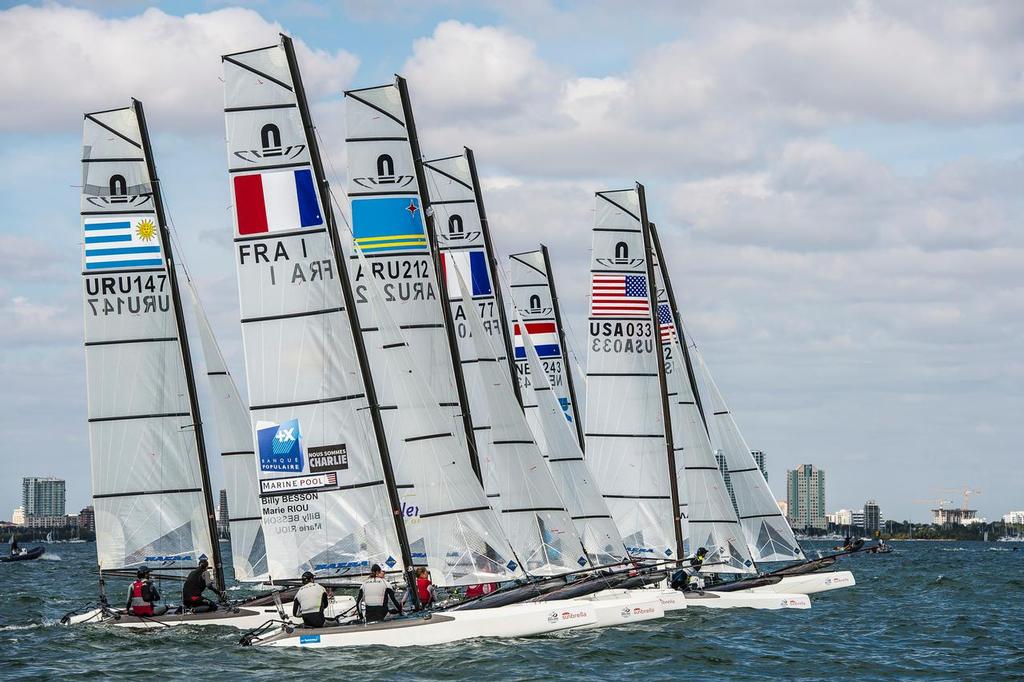 Start Nacra 17 - Day 4, ISAF World Cup, Miami © Walter Cooper /US Sailing http://ussailing.org/