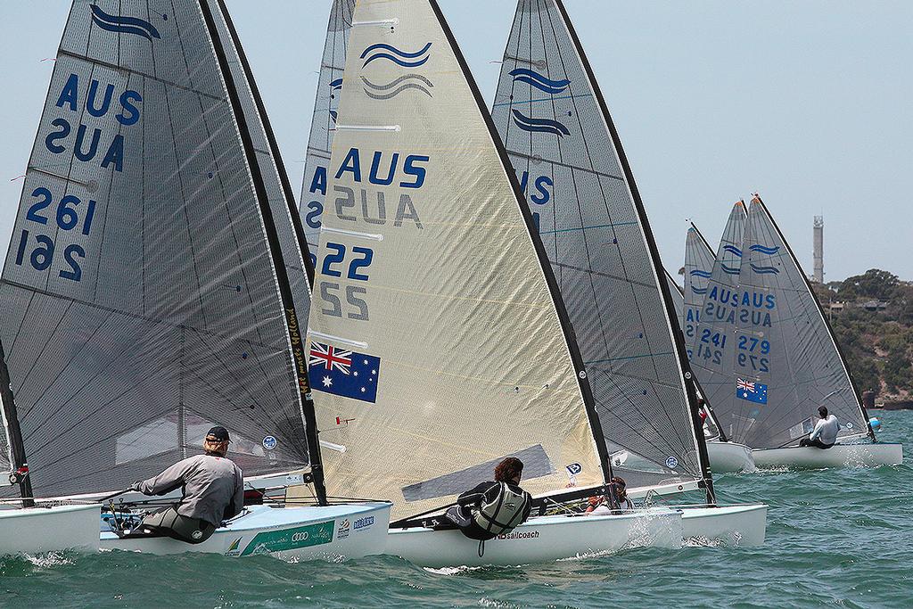 Eventual winner, Joe McMillan (AUS22), at the start. - 2015 Finn Australian Championship © Lara Blasse