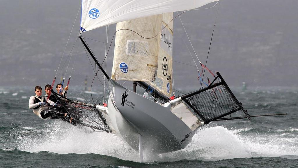 Coxon on the helm of his 18ft skiff  - Croatia First Regatta 2015 photo copyright Beth Morley - Sport Sailing Photography http://www.sportsailingphotography.com taken at  and featuring the  class
