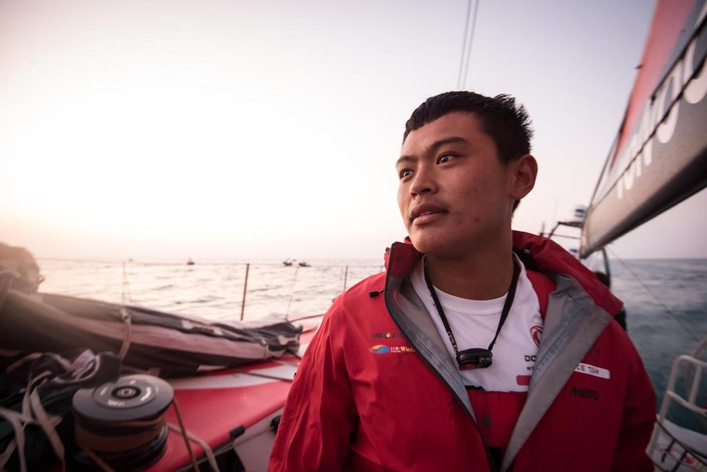  Liu Xue, aka Black, while they are approaching land. Dongfeng Race Team arrives to Sanya in first position, leader of Leg 3 after 23 days of sailing. ©  Sam Greenfield / Volvo Ocean Race