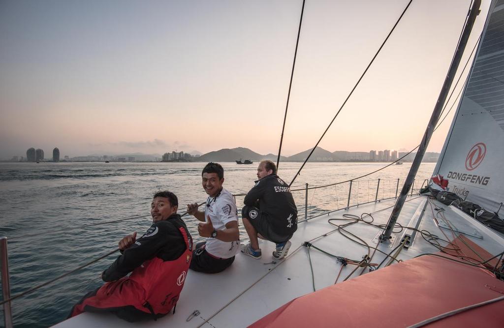  Chinese sailors Liu Xue, aka Black and Ying Kit Cheng, aka Kit, arriving home as the winners. Dongfeng Race Team arrives to Sanya in first position, leader of Leg 3 after 23 days of sailing. ©  Sam Greenfield / Volvo Ocean Race