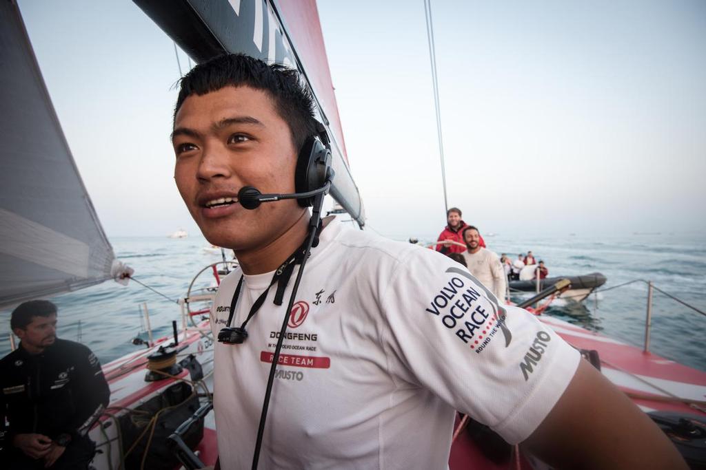  Liu Xue, aka Black, during a life interview as they are approaching land. Dongfeng Race Team arrives to Sanya in first position, leader of Leg 3 after 23 days of sailing. ©  Sam Greenfield / Volvo Ocean Race