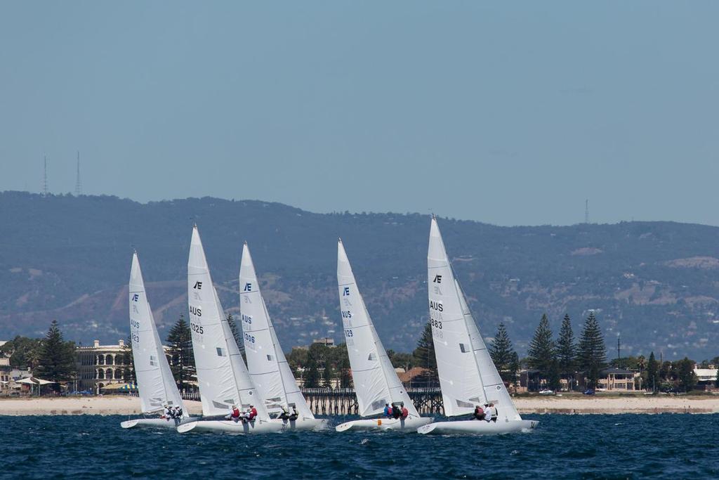 A lot of the pointy end of the fleet head in along the beach. - 2015 Etchells Australian Championship © Kylie Wilson Positive Image - copyright http://www.positiveimage.com.au/etchells